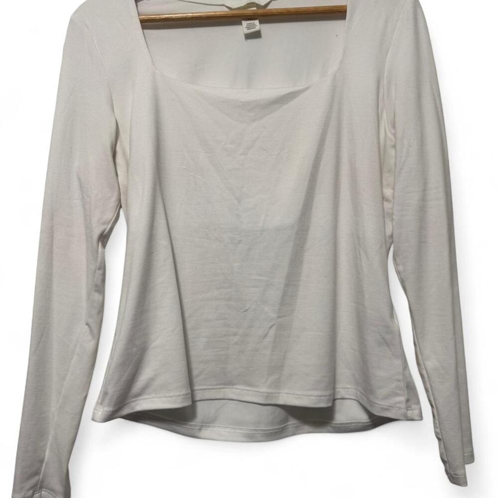 H&M White Long Sleeve Top Women’s Size L Basic Stretch